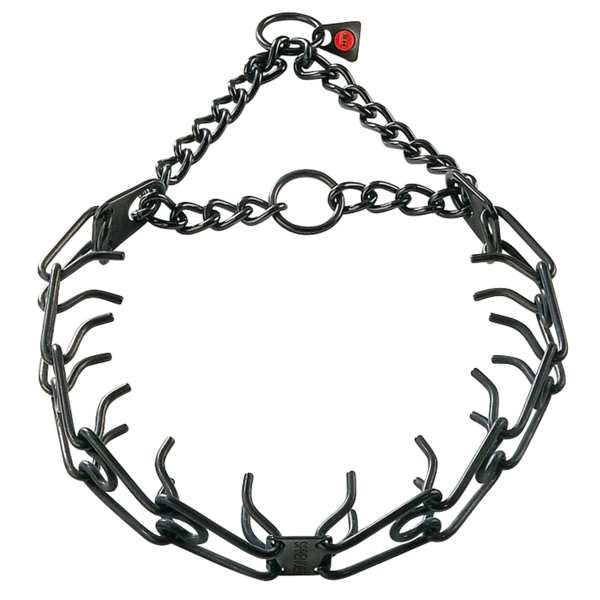 Prong collar of durable black stainless steel for ill behaved pets