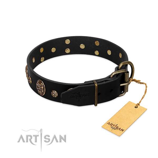 Reliable fittings on genuine leather dog collar for your canine