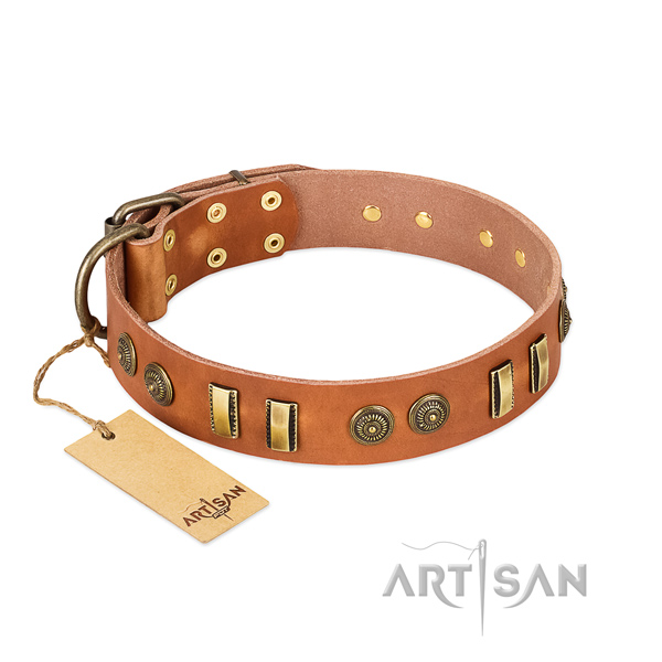 Rust resistant traditional buckle on genuine leather dog collar for your doggie