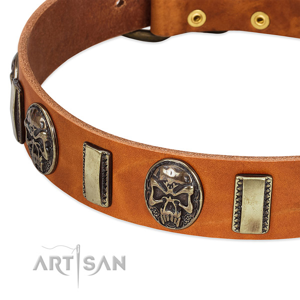 Durable hardware on genuine leather dog collar for your doggie