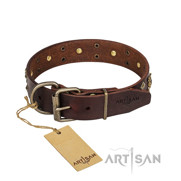 Basic training dog collar of fine quality full grain leather with embellishments