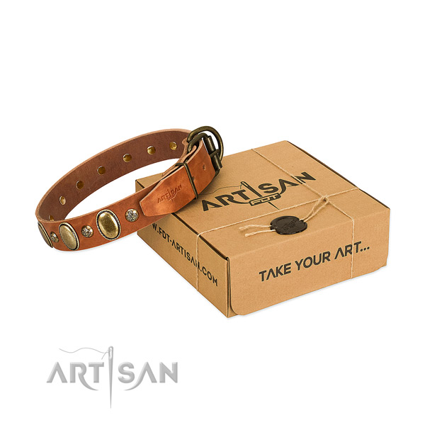 Inimitable leather dog collar with corrosion proof D-ring