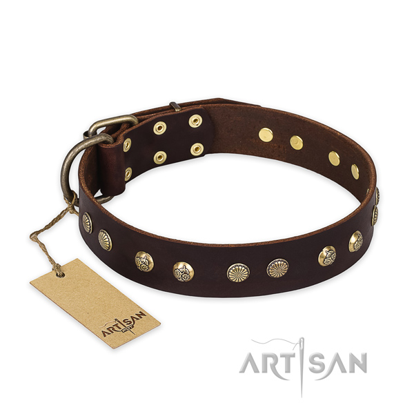 Incredible natural genuine leather dog collar with durable hardware