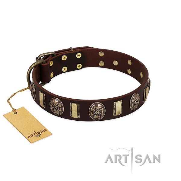 Easy adjustable full grain natural leather dog collar for fancy walking