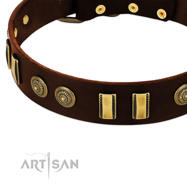 Strong studs on full grain leather dog collar for your dog