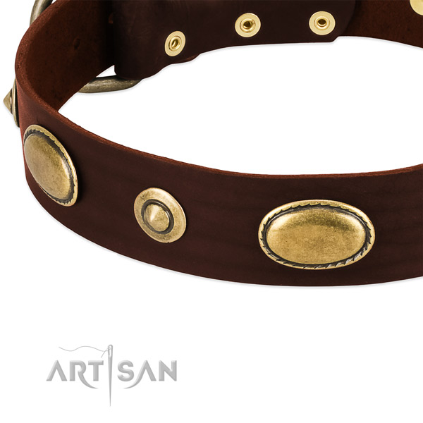 Corrosion proof hardware on full grain genuine leather dog collar for your doggie
