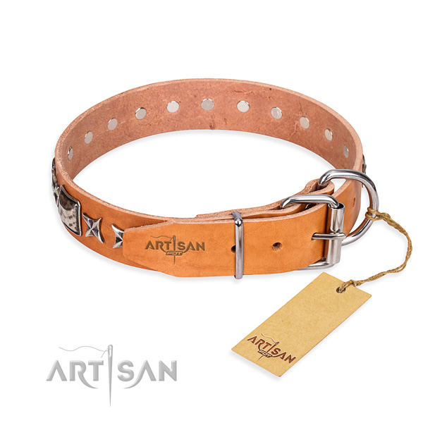 Best quality decorated dog collar of natural leather