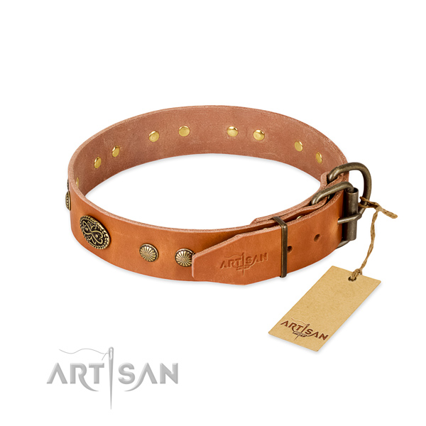 Strong adornments on Genuine leather dog collar for your dog