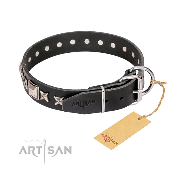 High quality adorned dog collar of full grain genuine leather