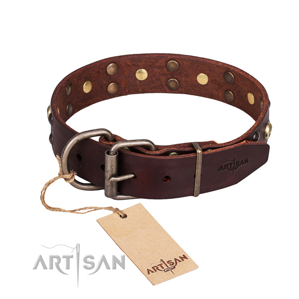Easy wearing studded dog collar of top notch full grain leather