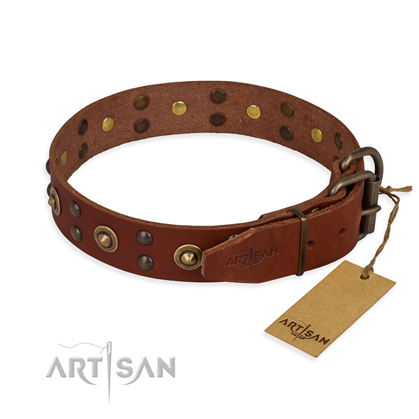 Corrosion proof fittings on genuine leather collar for your stylish four-legged friend