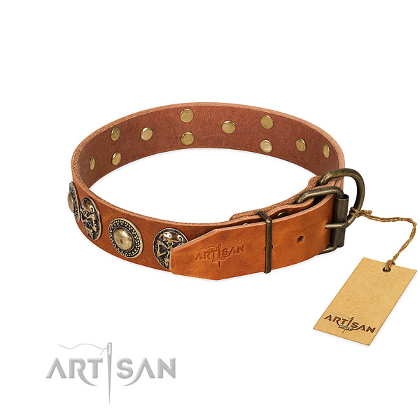 Durable adornments on easy wearing dog collar