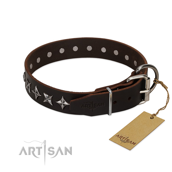 Stylish walking adorned dog collar of finest quality genuine leather