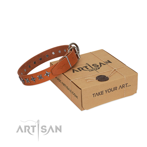Best quality full grain natural leather dog collar with stylish studs