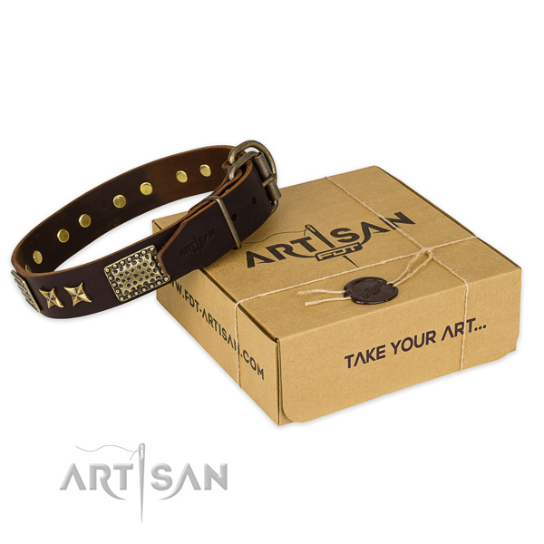 Durable buckle on full grain genuine leather collar for your beautiful doggie
