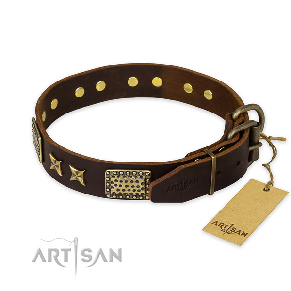 Corrosion resistant buckle on full grain genuine leather collar for your beautiful canine