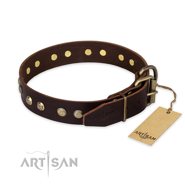 Corrosion proof fittings on full grain leather collar for your lovely doggie