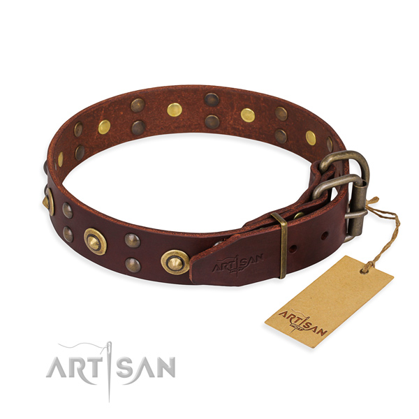 Rust-proof fittings on full grain natural leather collar for your attractive canine