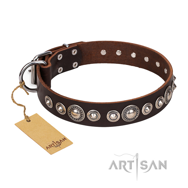 Top notch adorned dog collar of natural leather