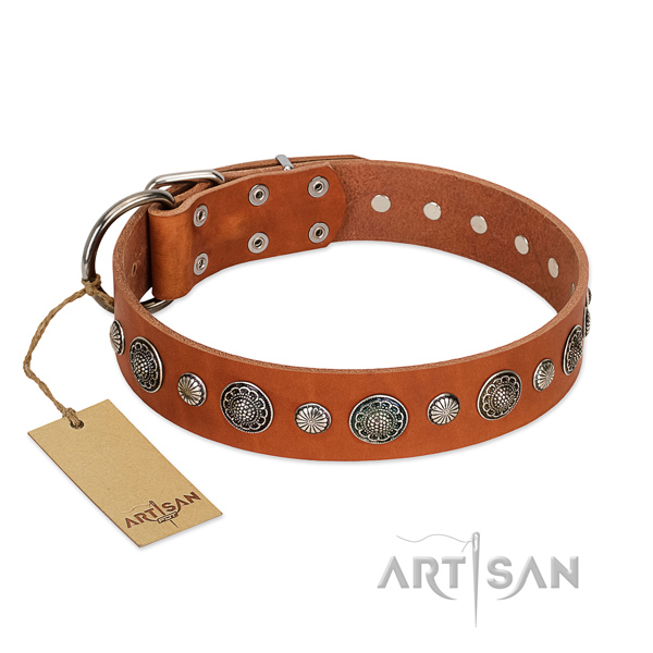 Soft full grain leather dog collar with rust-proof fittings