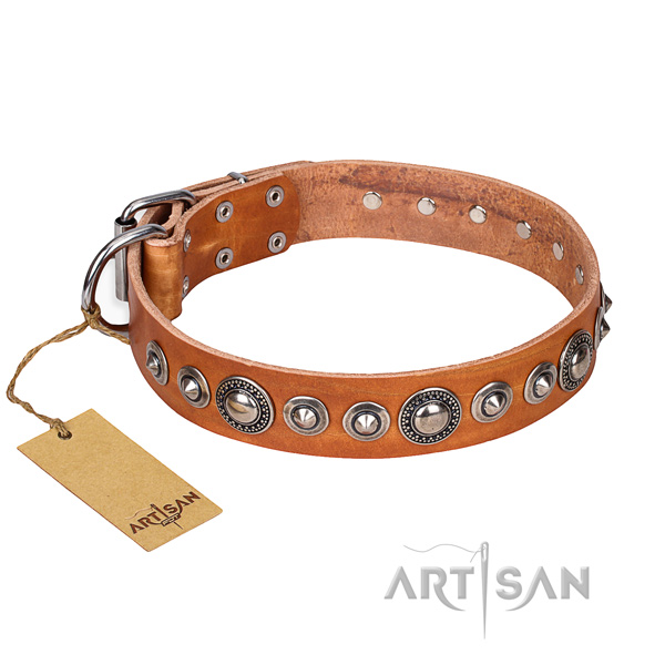 Full grain genuine leather dog collar made of reliable material with strong hardware