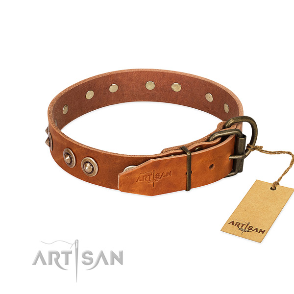 Strong hardware on genuine leather dog collar for your pet