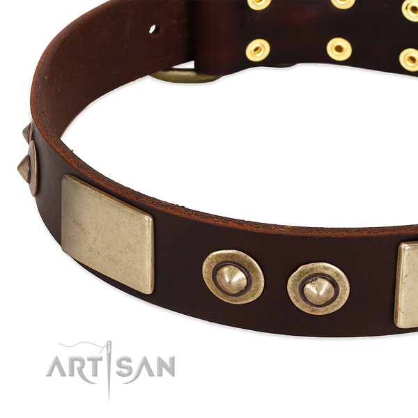 Strong buckle on full grain genuine leather dog collar for your doggie