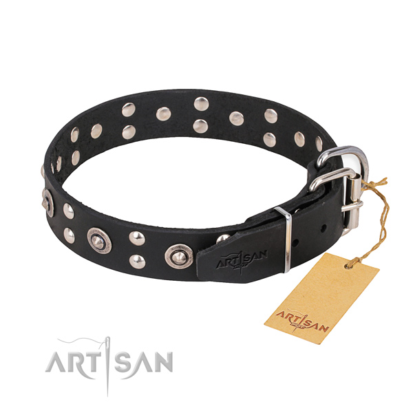 Full grain genuine leather dog collar with top notch durable studs