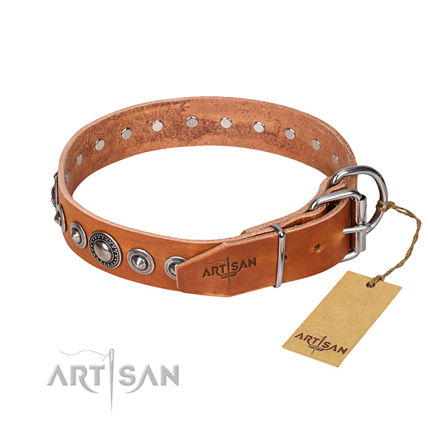 Natural genuine leather dog collar made of high quality material with rust resistant studs