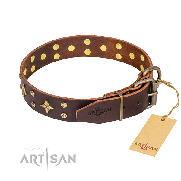 Easy wearing decorated dog collar of fine quality full grain natural leather