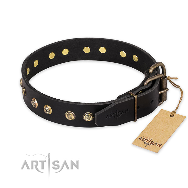 Durable fittings on natural genuine leather collar for your stylish pet