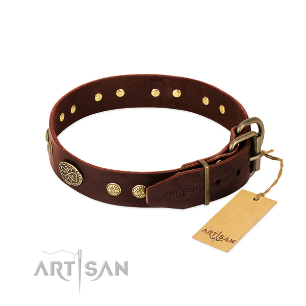 Durable studs on full grain genuine leather dog collar for your doggie