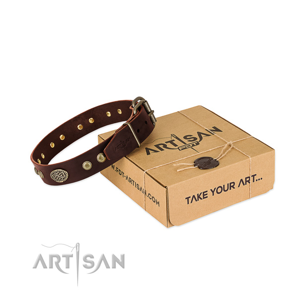 Durable fittings on full grain natural leather dog collar for your dog