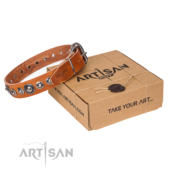 Full grain genuine leather dog collar made of high quality material with strong buckle