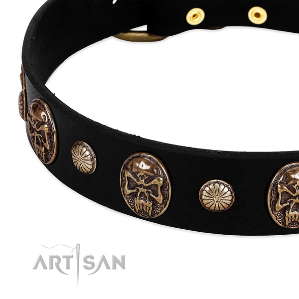 Full grain leather dog collar with fashionable decorations