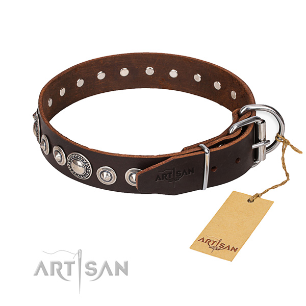 Full grain genuine leather dog collar made of flexible material with rust resistant fittings