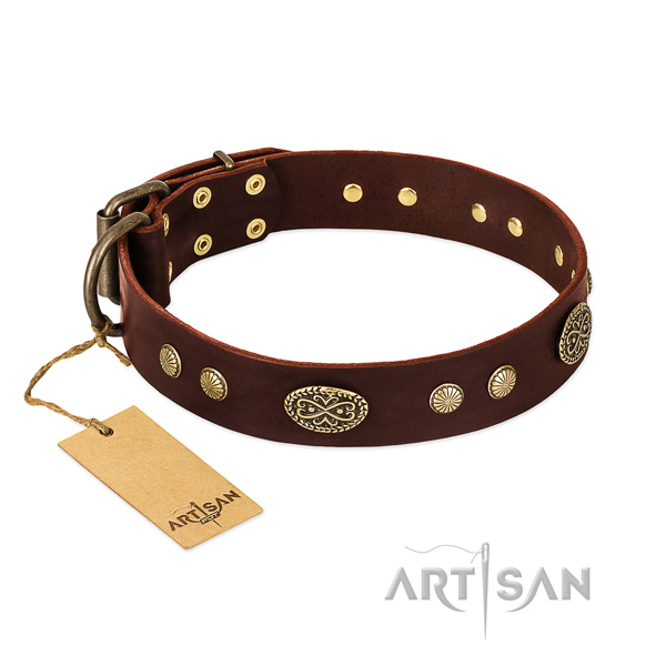 Rust resistant buckle on full grain leather dog collar for your doggie