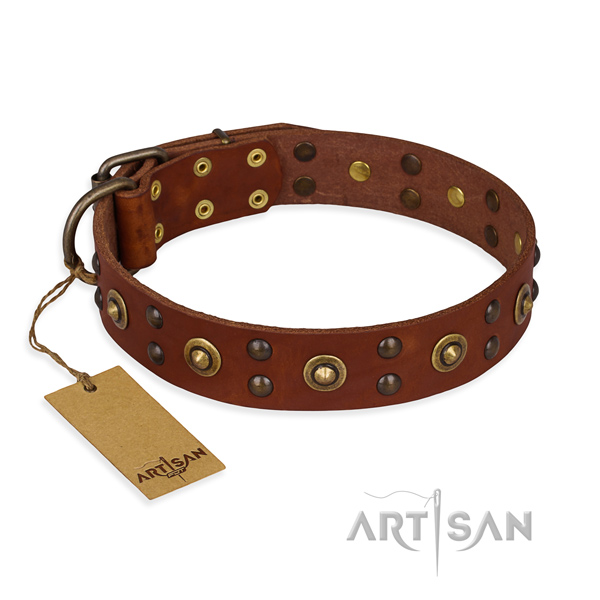 Extraordinary full grain leather dog collar with strong D-ring