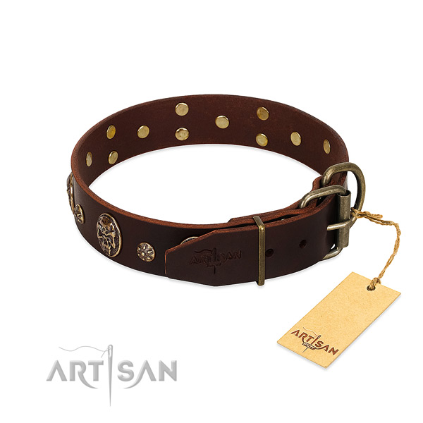Strong buckle on genuine leather dog collar for your four-legged friend